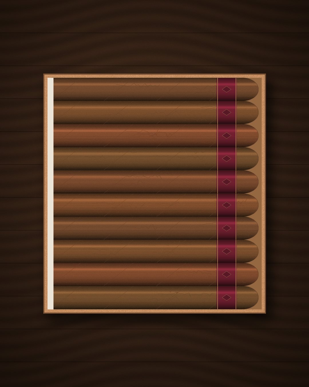 Cigars arranged on a table beside a cedar box